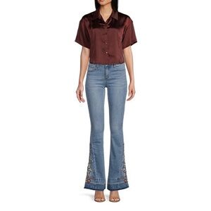 Prosperity Women’s Light Blue Embroidered Flare Jeans